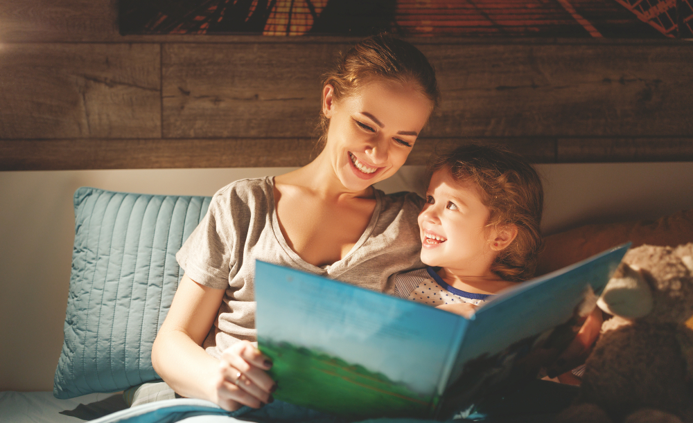 A Mother reading with Daughter